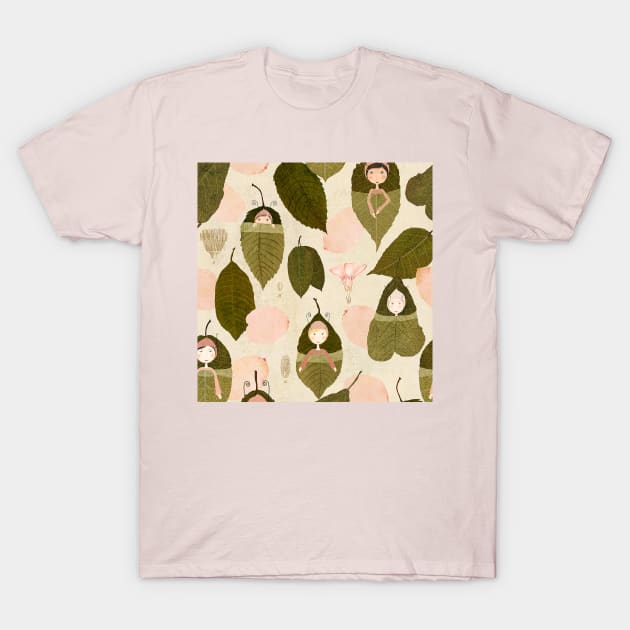 Leaf sleepers pattern T-Shirt by katherinequinnillustration